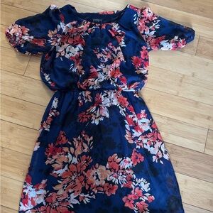 Enfocus Studio Navy Dress with Coral and Blush Floral Print
